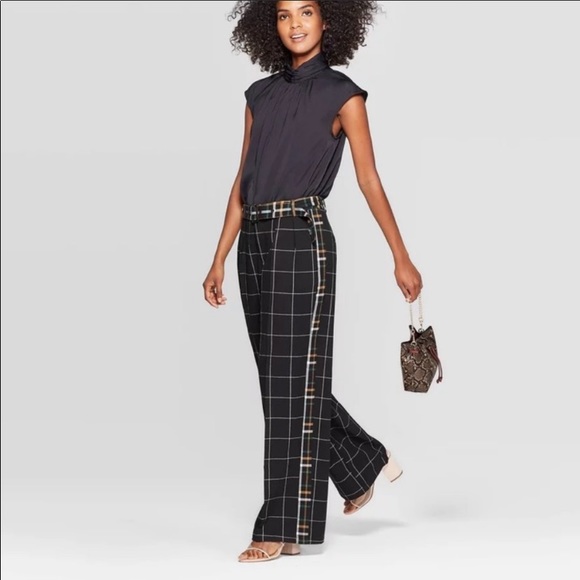 Who What Wear Pants - Who What Wear Plaid Belted Wide Leg Trousers Sz 8